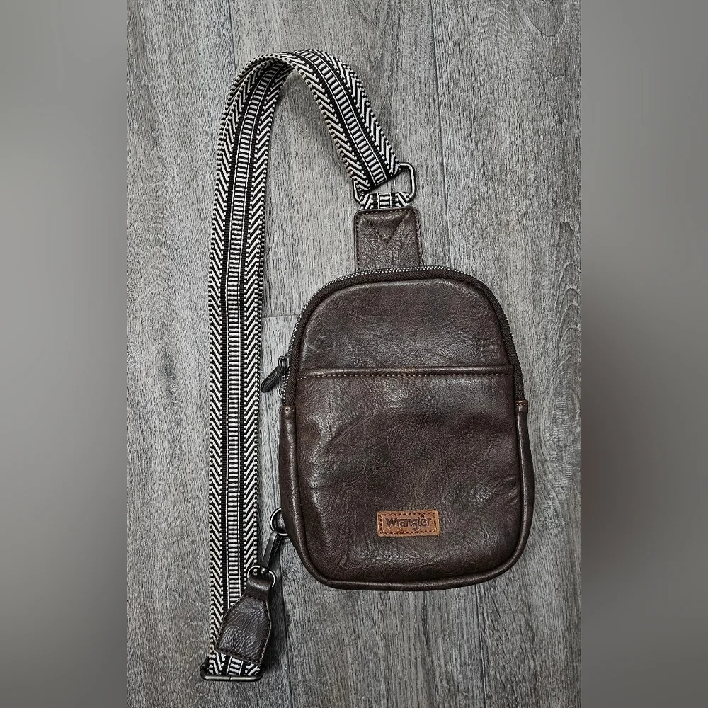 Wrangler Vegan Leather Crossbody Sling Bag With Patterned Strap